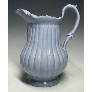 Antique Ribbed Victorian Clair de Lune Purple Blue Ceramic Pottery Pitcher